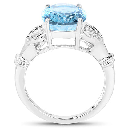 7.29 Carat Genuine Swiss Blue Topaz & White Topaz .925 Sterling Silver Ring