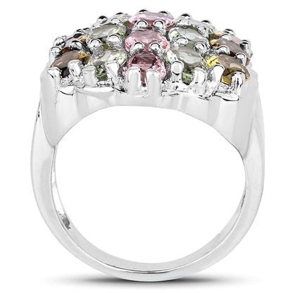 6.74 Carat Genuine Brown Tourmaline, Pink Tourmaline & Green Tourmaline .925 Sterling Silver Ring