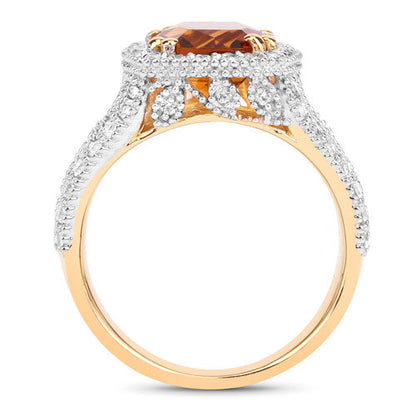 3.71 Carat Genuine Citrine and White Topaz .925 Sterling Silver Ring