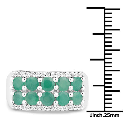 1.85 Carat Genuine Emerald and White Topaz .925 Sterling Silver Ring