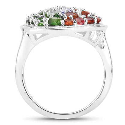 4.18 Carat Genuine Multi Stones .925 Sterling Silver Ring
