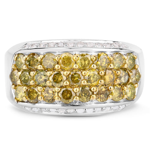 1.91 Carat Genuine Yellow Diamond and White Diamond .925 Sterling Silver Ring