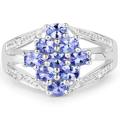 1.59 Carat Genuine Tanzanite and White Topaz .925 Sterling Silver Ring
