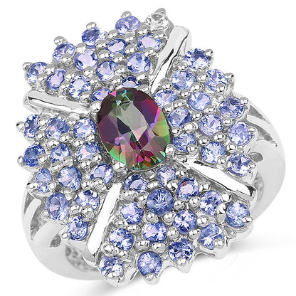 2.86 Carat Genuine Mystic Topaz and Tanzanite .925 Sterling Silver Ring