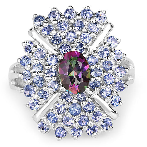 2.86 Carat Genuine Mystic Topaz and Tanzanite .925 Sterling Silver Ring