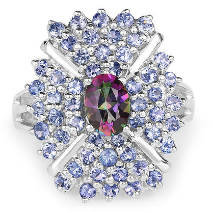 2.86 Carat Genuine Mystic Topaz and Tanzanite .925 Sterling Silver Ring