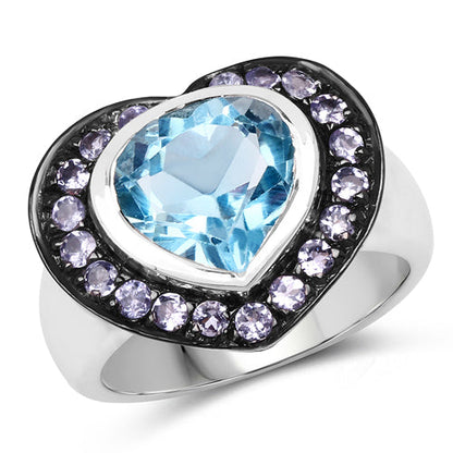 4.17 Carat Genuine Blue Topaz & Tanzanite .925 Sterling Silver Ring