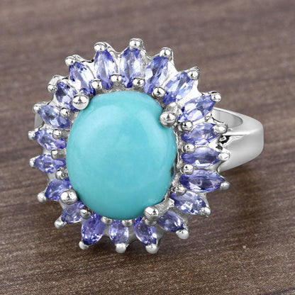 6.10 Carat Genuine Larimar and Tanzanite .925 Sterling Silver Ring