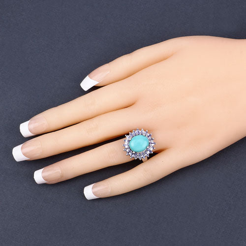 6.10 Carat Genuine Larimar and Tanzanite .925 Sterling Silver Ring