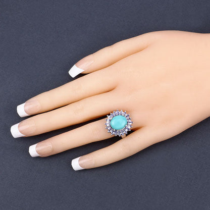 6.10 Carat Genuine Larimar and Tanzanite .925 Sterling Silver Ring