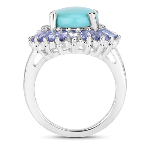 6.10 Carat Genuine Larimar and Tanzanite .925 Sterling Silver Ring