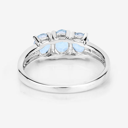 0.95 Carat Genuine Aquamarine and White Diamond .925 Sterling Silver Ring