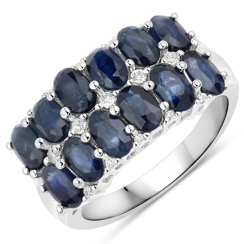 2.80 Carat Genuine Blue Sapphire and White Topaz .925 Sterling Silver Ring
