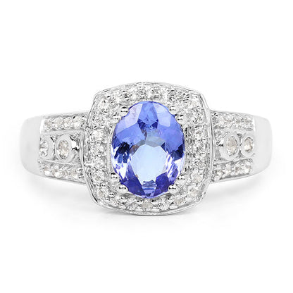 1.42 Carat Genuine Tanzanite & White Topaz .925 Sterling Silver Ring