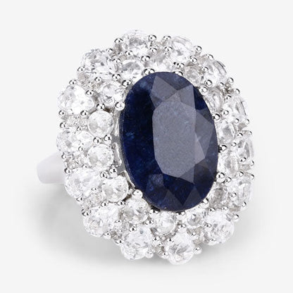 10.64 Carat Dyed Sapphire and White Topaz .925 Sterling Silver Ring