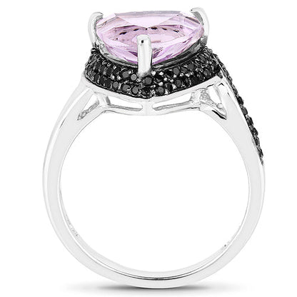 3.53 Carat Genuine Pink Amethyst and Black Spinel .925 Sterling Silver Ring