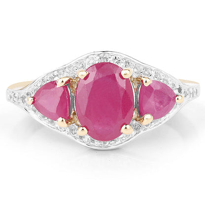 14K Yellow Gold Plated 2.49 Carat Genuine Glass Filled Ruby and White Topaz .925 Sterling Silver Ring