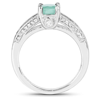 1.22 Carat Genuine Emerald and White Topaz .925 Sterling Silver Ring