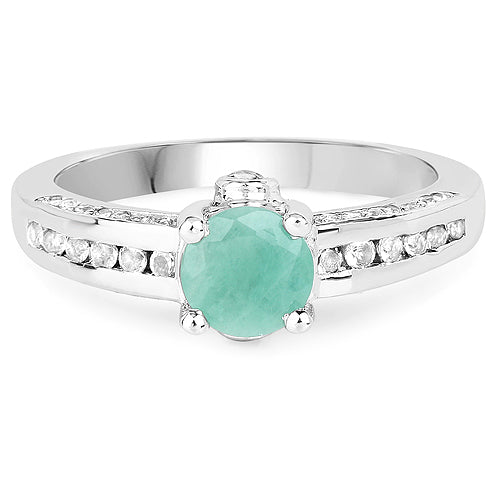 1.22 Carat Genuine Emerald and White Topaz .925 Sterling Silver Ring
