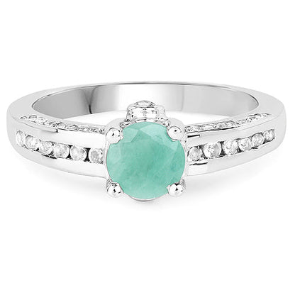 1.22 Carat Genuine Emerald and White Topaz .925 Sterling Silver Ring