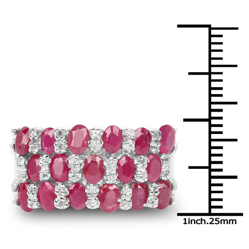 3.69 Carat Genuine Ruby and White Topaz .925 Sterling Silver Ring