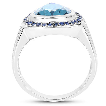 5.42 Carat Genuine Blue Topaz and Blue Sapphire .925 Sterling Silver Ring
