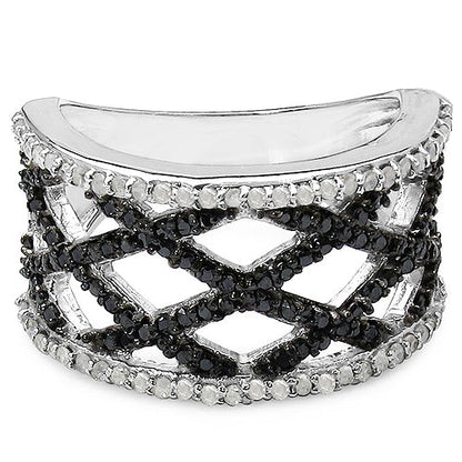 0.92 Carat Genuine Black Diamond & White Diamond .925 Sterling Silver Ring