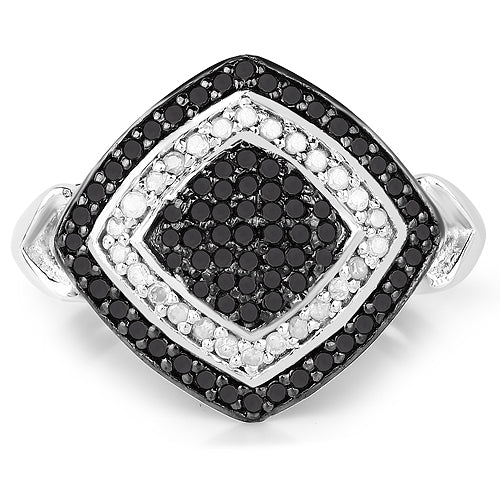 0.56 Carat Genuine White Diamond and Black Diamond .925 Sterling Silver Ring