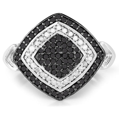 0.56 Carat Genuine White Diamond and Black Diamond .925 Sterling Silver Ring