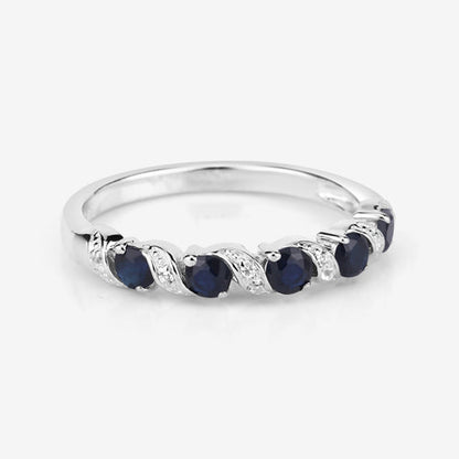 0.64 Carat Genuine Blue Sapphire and White Topaz .925 Sterling Silver Ring