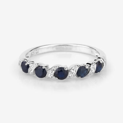 0.64 Carat Genuine Blue Sapphire and White Topaz .925 Sterling Silver Ring