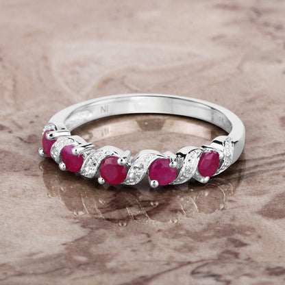 0.69 Carat Genuine Ruby and White Topaz .925 Sterling Silver Ring