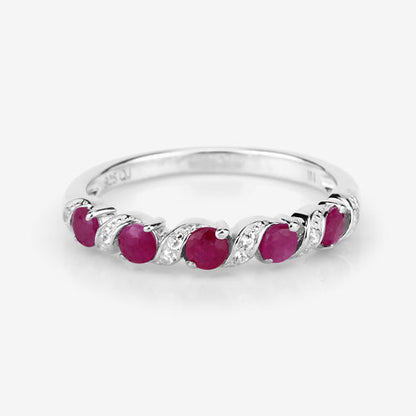 0.69 Carat Genuine Ruby and White Topaz .925 Sterling Silver Ring