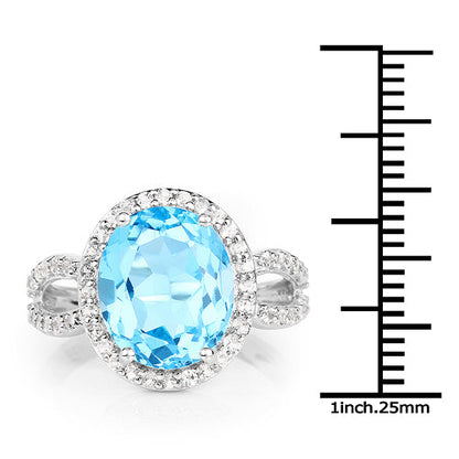 6.03 Carat Genuine Swiss Blue Topaz & White Topaz .925 Sterling Silver Ring