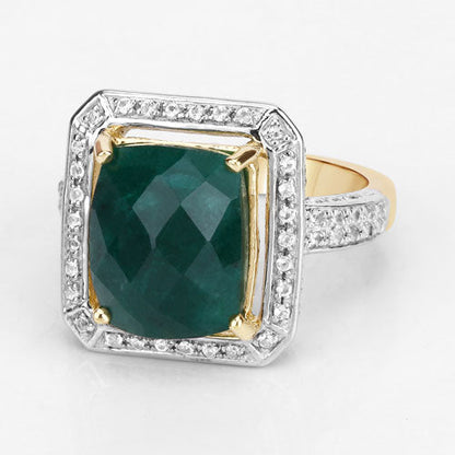 5.18 Carat Dyed Emerald and White Topaz .925 Sterling Silver Ring