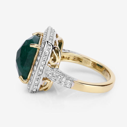 5.18 Carat Dyed Emerald and White Topaz .925 Sterling Silver Ring