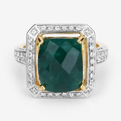 5.18 Carat Dyed Emerald and White Topaz .925 Sterling Silver Ring