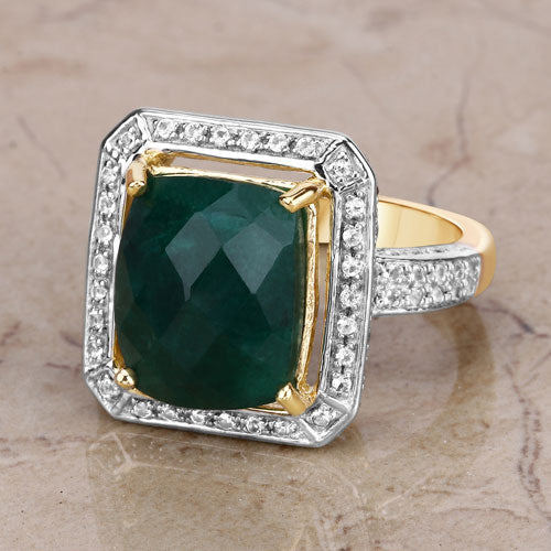 5.18 Carat Dyed Emerald and White Topaz .925 Sterling Silver Ring