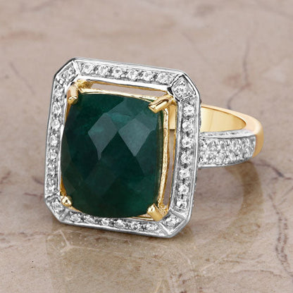 5.18 Carat Dyed Emerald and White Topaz .925 Sterling Silver Ring
