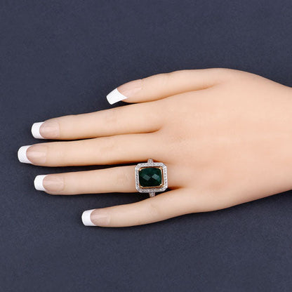 5.18 Carat Dyed Emerald and White Topaz .925 Sterling Silver Ring