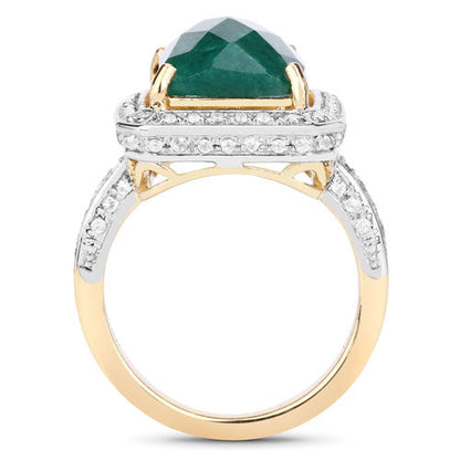 5.18 Carat Dyed Emerald and White Topaz .925 Sterling Silver Ring