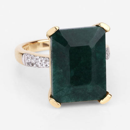 7.64 Carat Dyed Emerald and White Diamond .925 Sterling Silver Ring
