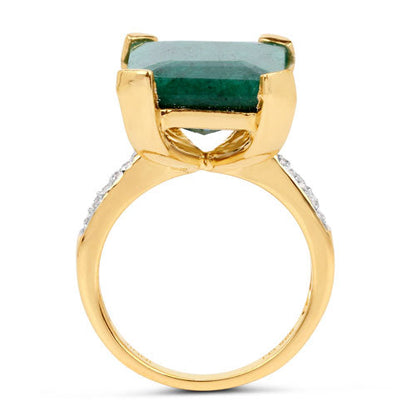 7.64 Carat Dyed Emerald and White Diamond .925 Sterling Silver Ring