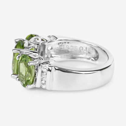 4.14 Carat Genuine Peridot and White Topaz .925 Sterling Silver Ring