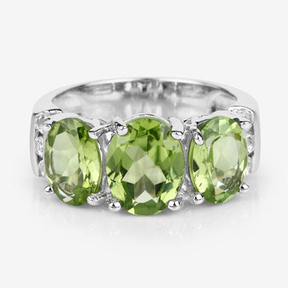 4.14 Carat Genuine Peridot and White Topaz .925 Sterling Silver Ring