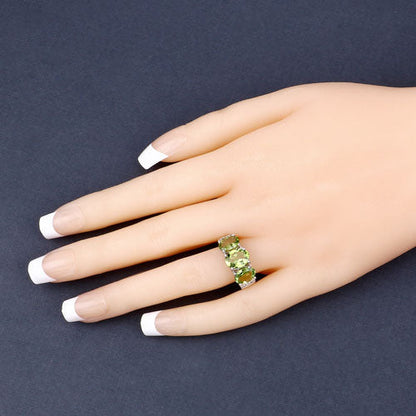 4.14 Carat Genuine Peridot and White Topaz .925 Sterling Silver Ring