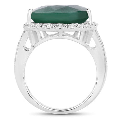 13.05 Carat Dyed Emerald and White Topaz .925 Sterling Silver Ring