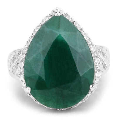 13.05 Carat Dyed Emerald and White Topaz .925 Sterling Silver Ring