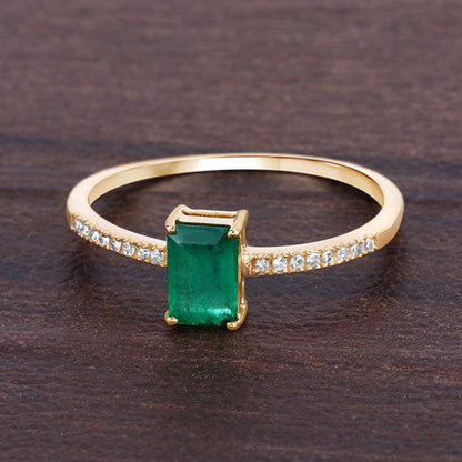 0.59 Carat Genuine Zambian Emerald and White Diamond 14K Yellow Gold Ring