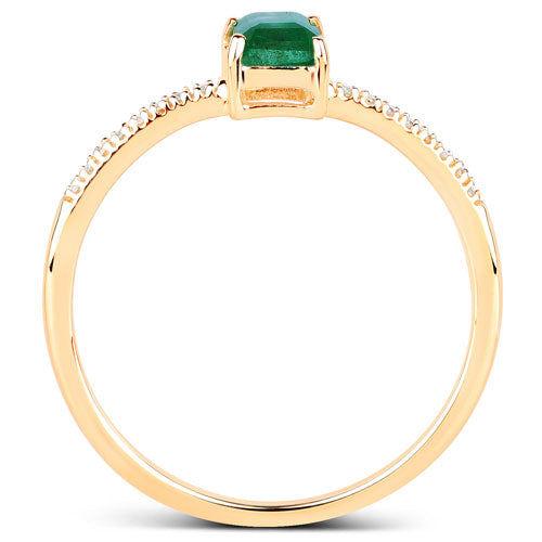 0.59 Carat Genuine Zambian Emerald and White Diamond 14K Yellow Gold Ring